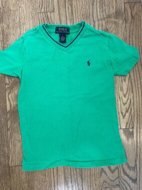 Polo by Ralph Lauren Boys' green V-Neck Tee with Navy Pony